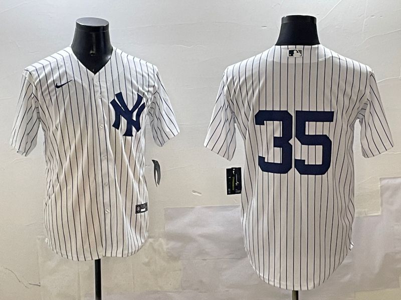 Men New York Yankees 35 No Name White Stripe Game 2025 Nike MLB Jersey style 1